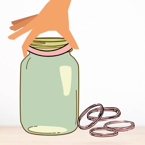 a hand twisting the jar that has rubber bands around the lid

