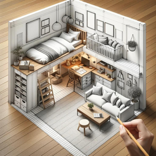 sketch on how to put your furniture in a small place 