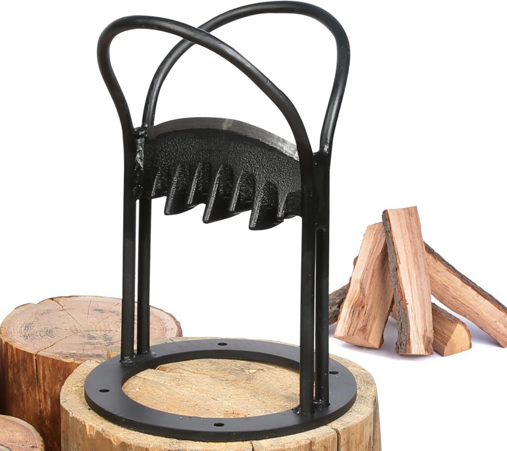 Efficient Blue Home XL Kindling Splitter accompanied by a 5.5 lbs sledge hammer for easy manual log splitting, designed for high portability and user-friendly operation, perfect for creating kindling.